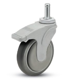 Caster; Swivel; 5" x 1-1/4"; Anti-Microbial TPR (Gray); Grip Ring (7/16" x 1-7/16"); Nylon (Gray); Precision Ball Brng; 300#; Total Lock; Thread Guards (Item #65115)