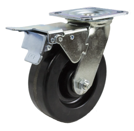 Caster; Swivel; 4" x 2"; Phenolic; Plate; 4"x4-1/2"; holes: 2-5/8"x3-5/8" (slots to 3"x3"); 3/8" bolt; Zinc; Roller Brng; 800#; Total Lock (Trailing) (Item #63904)