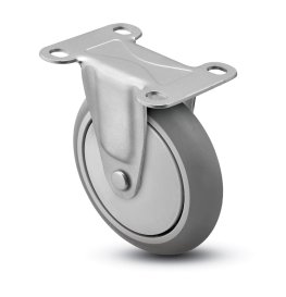 Caster; Rigid; 5 x 15/16; Gray Rubber (Donut); Plate (2-5/8x3-3/4; holes: 1-3/4x2-3/4 slotted to 3; 5/16 bolt); Plain bore; 160#; Thread guards (Item #66495)