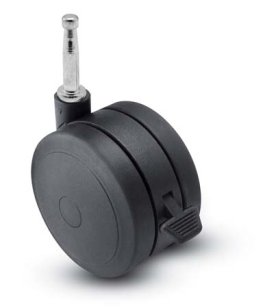 Caster; Twin; Swivel; 60mm (2-3/8"); Thermoplastized Rubber (Black); Grip Neck; 5/16x1-1/2; Black; Rivet; 100#; Wheel Brake (Item #67848)