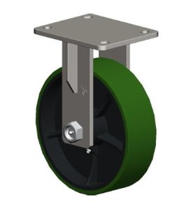 Caster; Rigid; 10" x 3"; PolyU on Cast Iron (Gr/Bk); Top Plate (6-1/4"x7-1/2": holes: 4-1/8"x6" slotted to 4-1/2"x6-1/8"; 1/2" bolt); Zinc; Tapered Brng; 4000# (Item #65879) Caster; Rigid; 10" x 3"; PolyU on Cast Iron (Gr/Bk); Top Plate (6-1/4"x7-1/2": holes: 4-1/8"x6" slotted to 4-1/2"x6-1/8"; 1/2" bolt); Zinc; Tapered Brng; 4000# (Item #65879)