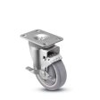 Caster; Swivel; 5" x 1-1/4"; ThermoPlstc Rbr (Gray); Plate (2-3/8"x3-5/8"; holes: 1-3/4"x2-7/8" slots to 3"; 5/16" bolt); Zinc; 275#; Metal Dust Cvr; Brake (Item #66310)