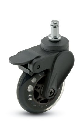 Caster; Swivel; 3" x 15/16"; Black Polyurethane (Donut); Grip Ring (7/16" x 7/8"); Black Yoke; Precision Ball Brng; 120#; Pedal Brake (Item #64982)