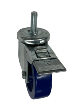 Caster; Swivel; 4" x 1-1/4"; Polyurethane (Solid); Threaded Stem (1/2"-13TPI x 1-1/2"); Zinc; Delrin Spanner; 300#; Dust Cover (Mtl); Total Lock (Trailing) (Item #63898)