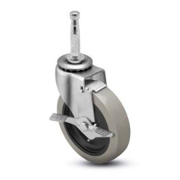 Caster; Swivel; 3" x 13/16"; PolyU on PolyO (Gray); Grip Neck (5/16" x 1-1/2"); Zinc; Plain bore; 120#; Side friction brake (Item #64512)