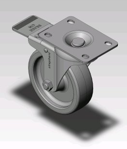 Caster; Swivel; 3" x 1-1/4"; HD Polyolefin; Plate (2-5/8"x3-3/4"; holes: 1-3/4"x2-3/4" slotted to 3"; 5/16 bolt); Zinc; Plain bore; 325#; Total Lock (Item #63286)