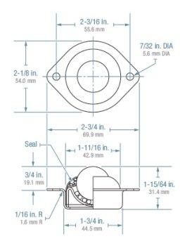 Ball Transfer; Low Profile; 1" Stainless Steel ball; Flange (2-1/8"x2-3/4": two holes: 2-3/16" apart); Stainless Steel housing; 75#; Low 3/4" inch profile (Item #89098) Ball Transfer; Low Profile; 1" Stainless Steel ball; Flange (2-1/8"x2-3/4": two holes: 2-3/16" apart); Stainless Steel housing; 75#; Low 3/4" inch profile (Item #89098)