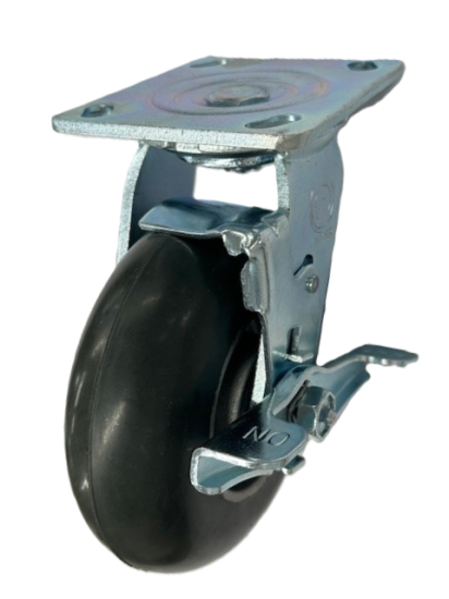 (image for) Caster; Swivel; 6"x2"; Balloon Rubber (Gr) on Alum; Plate (4"x4-1/2"; holes: 2-5/8"x3-5/8" slot to 3"x3"; 3/8" bolt); Zinc; Ball Brng; 450#; Wheel Brake (Item #67427)