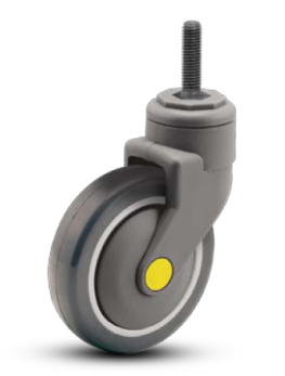 Caster; Swivel; 5" x 1-1/4"; Thermoplastized Rubber (Gray); Threaded Stem (1/2"-13TPI x 2-11/16"); Nylon Yoke; Precision Ball Brng; 325#; Thread guards (Item #63918)