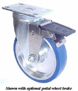 Caster; Swiv; 5x1-1/4; Rubber on Alum; Top Plate; 2-1/2x3-5/8; holes: 1-3/4x2-7/8 (slotted to 3); 5/16 bolt; Zinc; Prec Brng; Wgt Cap: 250#; PWB (Item #69880)