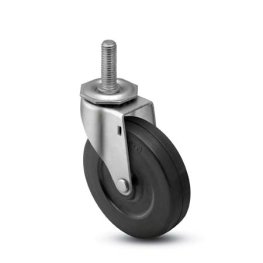 Caster; Swivel; 2"x13/16"; Rubber (Hard); Threaded Stem (5/16"-18TPI x 3/4"); Zinc; Plain bore; 90# (Item #67314)