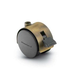 Caster; Twin; Swivel; 2" (50mm); Nylon; Stemless; Antique; Zinc Body; 75#; Pedal Lock; Wheel; Hood (Receives Shepherd 5/16" x 1-1/4" stem) (Item #68628)