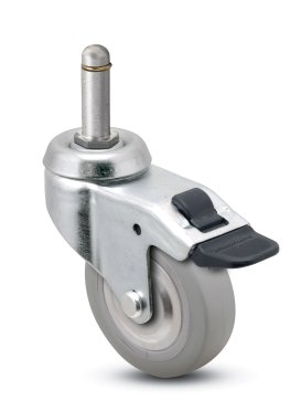 Caster; Swivel; 3"x13/16"; TPR Rubber (Gray); Grip Ring (7/16"x1-7/16"); Zinc; 110#; Total Lock; Thread guards. (Item #66921)