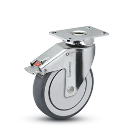 Caster; Swivel; 3" x 1-1/4"; Conductive Rubber; HK Plate (2-1/2"x3-5/8": holes: 1-3/4"x2-13/16" to 3-1/16"; 5/16" bolt); Chrome; Prec Brng; 190#; Total Lock (Item #64667)