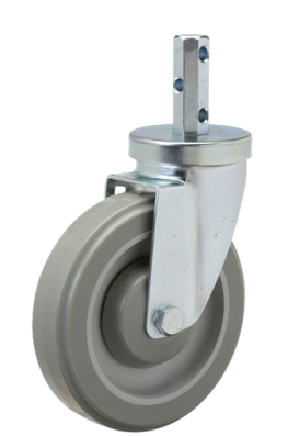 Caster; Swivel; 5" x 1-1/4"; PolyU on PolyO (Gray/Beige); Octagonal Stem; 7/8"x2" (three 5/16" cross drilled holes); Zinc; Precision Ball Brng; 300# (Item #67671)