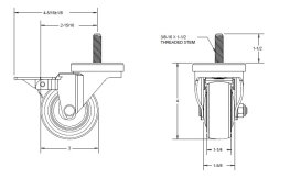 Caster; Swivel; 5 x 1-1/4; PolyU on PolyO (Gr/Bg); Threaded Stem; 1/2-13TPI x 1; Zinc; Precision Ball Brng; 300#; Thread guards (Item #68269) Caster; Swivel; 5 x 1-1/4; PolyU on PolyO (Gr/Bg); Threaded Stem; 1/2-13TPI x 1; Zinc; Precision Ball Brng; 300#; Thread guards (Item #68269)