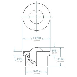 Ball Transfer; 5/8" nylon ball; Round drop-in Base; 15/16" diam x 7/16" deep; Carbon Steel housing; 125#; 3/8" load height (Item #89243)