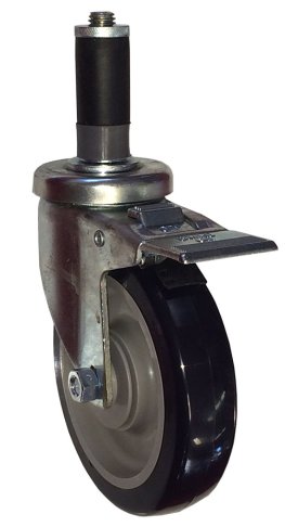 Caster; Swivel; 5" x 1-1/4"; PolyU on PolyO (Blue); Expandable Adapter (1-1/2" - 1-9/16" ID tubing); Precision Ball Brng; 300#; Total Lock; Thread Guards (Item #65043)