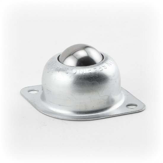 (image for) Ball Transfer; 1" carbon steel ball and Housing; Flange (2"x2-3/4"; 2-hole spacing: 2-3/16"; 3/16" bolt); 75#; 1-3/16" height (Item #89362)