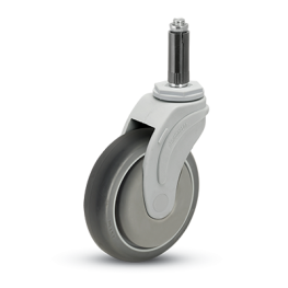 Caster; Swivel; 4" x 1-1/4"; Thermoplastized Rubber; Expandable Adapter (Round for 1" ID tubing); Nylon Yoke; Prec Ball Brng; 275#; Thrd Grds (Item #63742)