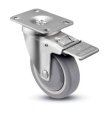 Caster; Swivel; 4"x1-1/4"; TPR Rubber; Plate (2-5/8"x3-3/4"; holes: 1-3/4"x2-3/4" slots to 3"; 5/16 bolt); Zinc; Prec BB; 260#; Total Lock; Thrd Grds (Item #67229)