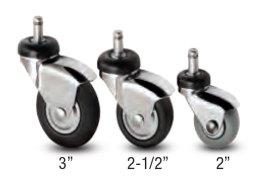 Caster; Swivel; 3" x 1"; Rubber (Soft; non-marking); Grip Ring (7/16" x 7/8"); Chrome; Prec Ball Brng; 175#; Dust Shield; Thread guards (Item #63723)