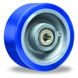 Wheel; 12" x 4"; SuperLast PolyU (1"; 95A; Blue) on DF Steel (SuperLast); Tapered Rlr Brng; 1-1/4" Bore; 4-1/4" Hub Length; 6000#; 3 Year Guarantee (Item #87898)