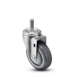 Caster; Swivel; 4"x1-1/4"; PolyU on PolyO (Gray); Threaded Stem (1/2"-13TPI x 2-13/16"); Zinc; Ball Brng; 300#; Bearing Cover; Dustcap (Item #67357)