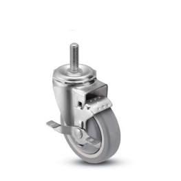 Caster; Swivel; 4" x 1-1/4"; Thermoplastized Rubber (Gray); Threaded Stem (1/2"-13TPI x 1-1/2"); Zinc; Ball Brng; 250#; Tread brake; Thread guards (Item #66284) Caster; Swivel; 4" x 1-1/4"; Thermoplastized Rubber (Gray); Threaded Stem (1/2"-13TPI x 1-1/2"); Zinc; Ball Brng; 250#; Tread brake; Thread guards (Item #66284)