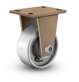 Caster; Rigid; 6" x 2-1/2"; Steel; Top Plate (4-1/2"x6-1/2": holes: 3-3/8"x5-1/4"; 1/2" bolt); Gold Finish; Tapered Rlr Brng; 3000# (Item #65692)