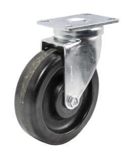 Caster; Swivel; 4" x 1-1/2"; Phenolic; Plate (2-1/2"x3-5/8"; holes: 1-3/4"x2-7/8" slotted to 3"; 5/16" bolt); Zinc; Steel Spanner; 400#; Dustcap (Item #63476)