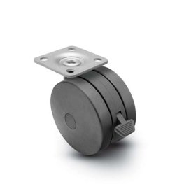 Caster; Twin; Swivel; 3" (75mm); Nylon; Top Plate; 2-3/16x2-9/16; hole spacing: 1-5/8x2; 5/16 bolt; Black; Rivet; 165#; Pedal Lock; Wheel (Item #68978)