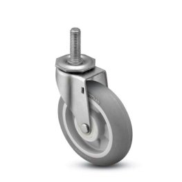 Caster; Swivel; 3 x 13/16; ThermoPlstc Rbr; Round (Gray); Threaded Stem; 5/16-18TPI x 1; Zinc; Plain bore; 120# (Item #67976)