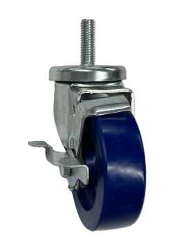 Caster; Swivel; 4" x 1-1/4"; Polyurethane (Solid); Threaded Stem (1/2"-13TPI x 1-1/2"); Zinc; Delrin Spanner; 300#; Dust Cover (Mtl); Wheel Brake (Item #63896)