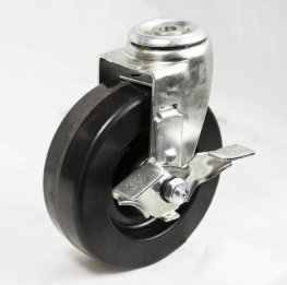Caster; Swivel; 6" x 2"; Phenolic; Hollow Kingpin (1/2" bolt hole); Zinc; Roller Brng; 400#; Brake (Item #64201)