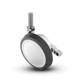 Caster; Ball; Swivel; 3"; Rubber; Hard; Threaded Stem; 3/8"-16TPI x 3/4"; Bright Chrome; Acetyl/ Resin Brng; 100#; Pedal Lock; Wheel (Item #69470)