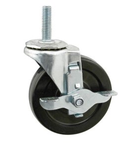 Caster; Swivel; 5" x 1-1/4"; Phenolic; Threaded Stem (1/2"-13TPI x 1-1/2"); Zinc; Steel Top Hat Spanner; 350#; Dust Cover (Mtl); Brake (Item #63480)