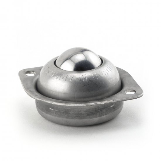 (image for) Ball Transfer; Low Profile; 1" Stainless Steel ball; Flange (2-1/8"x2-3/4": two holes: 2-3/16" apart); Carbon Steel housing; 75#; Low 3/4" inch profile (Item #88805)