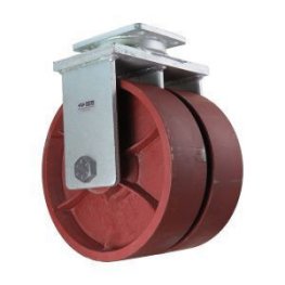 Dual Wheel Caster; Rigid; 6" x 3"; Ductile Steel; Plate (6-1/4"x7-1/2": holes: 4-1/8"x6" slots to 4-1/2"x6-1/8"; 1/2" bolt); Tapered Brng; 20000# (Item #63121)