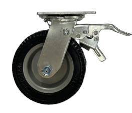 Caster; Swivel; 6" x 2"; Flat Free (Black); HD Welded Hub; Plate (4"x4-1/2"; holes); Prec Ball Brng; 250#; Sawtooth Tread; Total Lock Brake (Leading) (Item #63136)