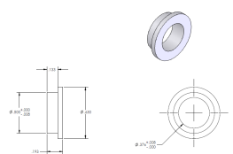 Hollow Kingpin Bushing; Reduces kingpin opening from 1/2" to 3/8". Inserts 1/8" ; total length 3/16". Usually use 2 per caster: insert from underside and top. (Item #88405)
