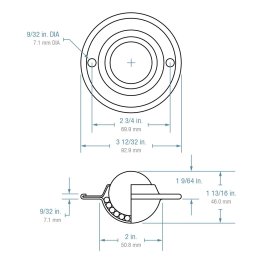 Ball Transfer; Low Profile; 1-1/2" Steel ball; Flange (3-11/16" diameter: two 1/4" holes: 2-3/4" apart); Steel housing; 200#; 1-1/8" inch profile (Item #88819)