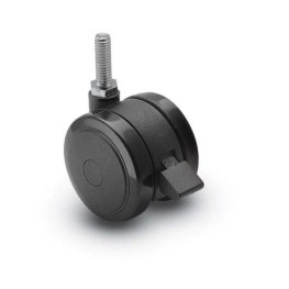 Caster; Twin; Swivel; 2-3/8" (60mm); Nylon; Threaded Stem; 5/16"-18TPI x 1"; Black; Rivet; 100#; Pedal Lock; Wheel (Item #68706)
