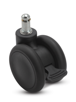 Caster; Twin Wheel; Swivel; 65mm; Thermoplastized Rubber (Black); Grip Ring (7/16x7/8); Black; Riveted Axle; 110#; Wheel Brake (Item #66691)