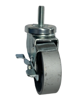Caster; Swivel; 4" x 1-1/4"; Cast Iron; Threaded Stem (1/2"-13TPI x 1-1/2"); Zinc; Plain bore; 350#; Dust Cover (Mtl); Tread Brake (Item #64771)