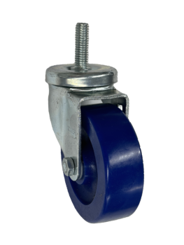 Caster; Swivel; 4" x 1-1/4"; Polyurethane (Solid); Threaded Stem (1/2"-13TPI x 1-1/2"); Zinc; Delrin Spanner; 300#; Dust Cover (Mtl) (Item #63897)