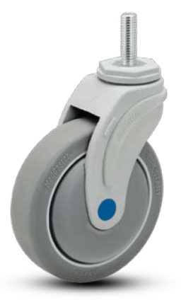 Caster; Swivel; 4 x 1-1/4; Anti-Microbial TPR (Gray); Stainless Threaded Stem (1/2-13TPI x 1-1/2); Nylon Body; Precision Ball Brng; 275#; Thread guards (Item #66773)