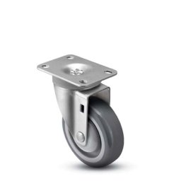 Caster; Swivel; 6" x 1-1/4"; PolyU on PolyO (Gray); Plate (3-1/8"x4-1/8": holes: 1-3/4"x2-15/16" slots to 2-3/8"x3-3/8"; 3/8" bolt); Zinc; Prec Ball Brngs; 350# (Item #63380)