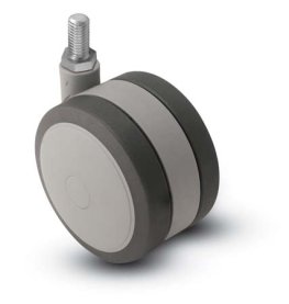 Caster; Twin; Swivel; 3" (75mm); Thermoplastized Rubber (Gray); Threaded Stem; 1/2"-13TPI x 1-1/2"; Black/Grey; Riveted Axle; 165# (Item #67780)