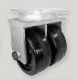 Caster; Rigid; 10" x Dual 3"; Phenolic; Plate (5-1/4"x7-1/4"; holes: 3-3/8"x5-1/4" slots to 4-1/8"x6-1/8"; 1/2" bolt); Zinc; Roller Brng; 5800# (Item #64363)